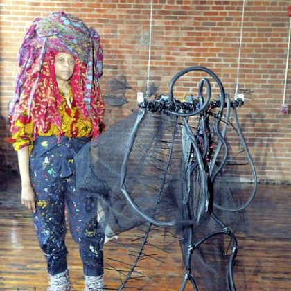 Artist Chakaia Booker, with her work done with the Robotics Institute at Carnegie Mellon University, from  "Factory Direct: Pittsburgh" at The Andy Warhol Museum.