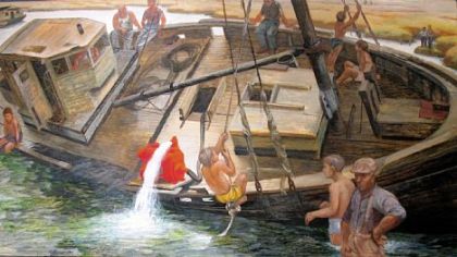 Henry Koerner's "Resurrecting a Ship" from "Modern Dialect: American Paintings From the John and Susan Horseman Collection" at Westmoreland Museum of American Art.