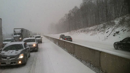 Traffic at a standstill just east of the Allegheny Tunnel on the Pennsylvania Turnpike, Wednesday afternoon.