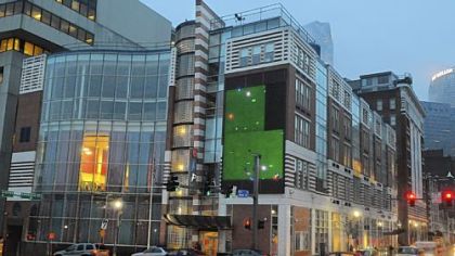 The Pittsburgh CAPA 6-12 electronic sign, a three-story-tall video screen hanging from the exterior corner of the building on Fort Duquesne Boulevard at Ninth Street, Downtown, is in disrepair and would require about $1 million to $1.2 million to fix it.