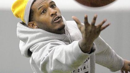 Steelers wide receiver Mike Wallace plays with the football in practice Wednesday at the team's South Side facility. Wallace has been ruled out for Sunday's game against the Browns, meaning his career with the Steelers could be over.