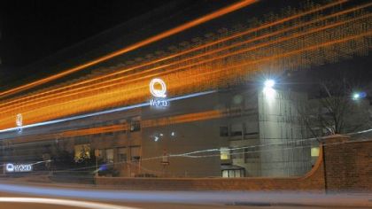 The new signs and lighting at the WQED building in Oakland.