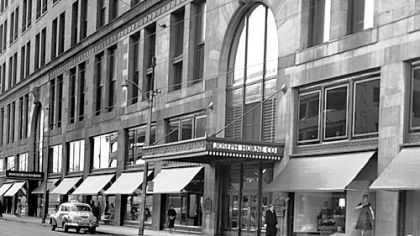 A mid-20th century view of the front of the former Joseph Horne Co. building.