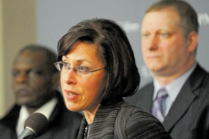 Claudia Roth, president and CEO of Western Psych, speaks at Thursday's news conference.