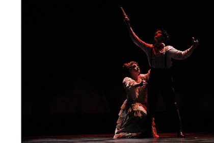 Brooke Tate, left, as Mrs. Lovett and Nathan Pool as Sweeney Todd perform in the finale of the musical "Sweeney Todd" at the 2012 Gene Kelly Awards at the Benedum Center on Saturday night