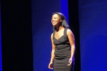 Erica Durham of Aliquippa performs her solo on Broadway's Minskoff stage at the 2012 National High School Musical Theater Awards Monday night. She was a finalist in the contest, winning $2,500.Awards.