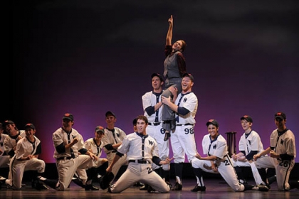 Jennifer Yeager, center, is part of Best Ensemble winner Hampton High School's rousing performance from "Damn Yankees" at the 2012 Gene Kelly Awards.
